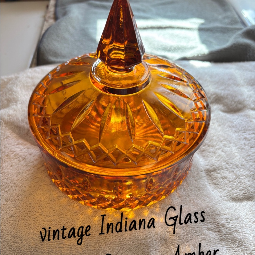 Indiana Glass Amber Lidded Art Piece
